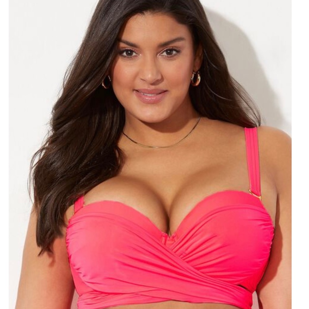 GabiFresh Cup Sized Wrap Underwire Bikini Top and Bottom Bright Pink
